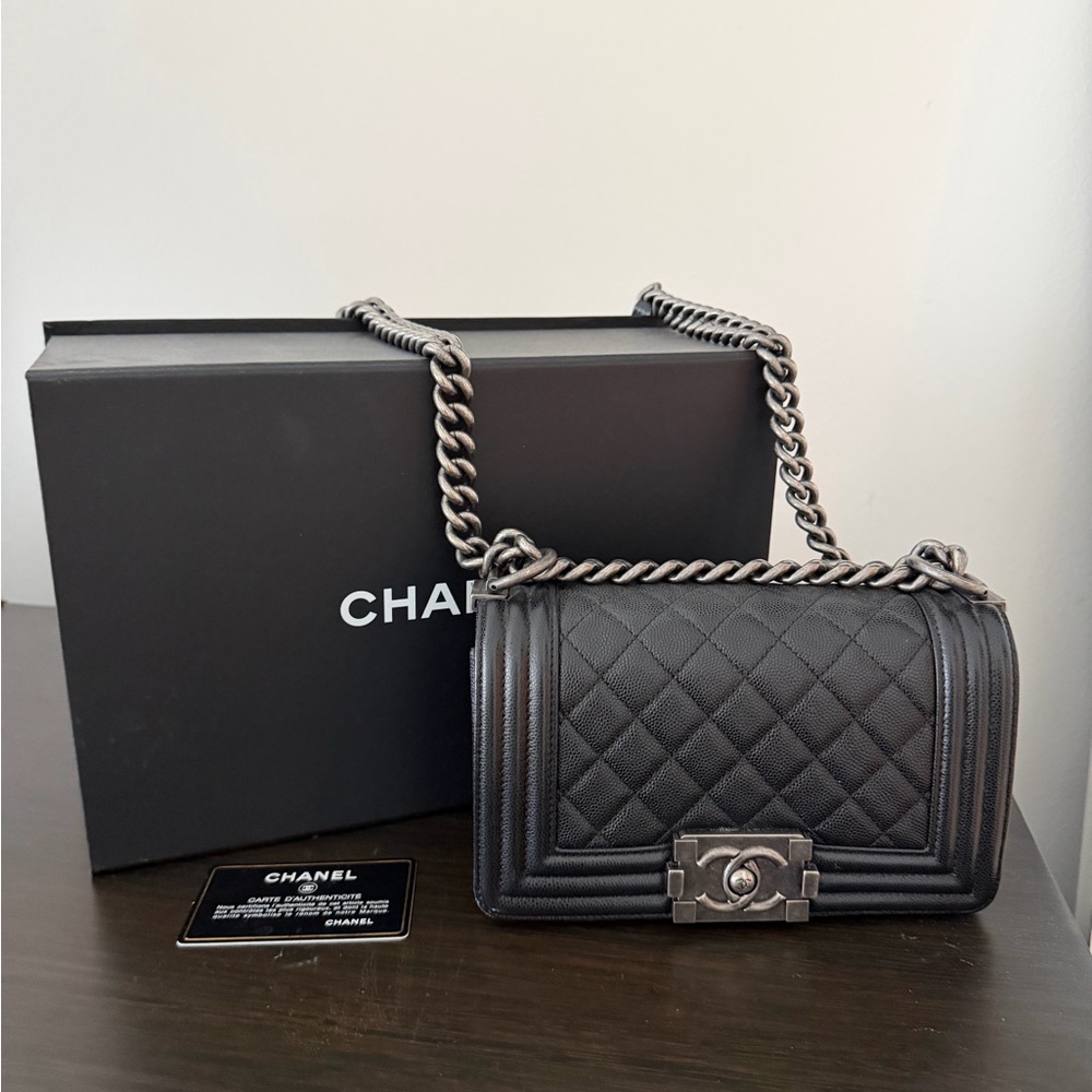 Chanel Black small boy bag in caviar